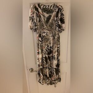 Old Navy Leaf Print  Dress - cream with brown and pink . High low hem